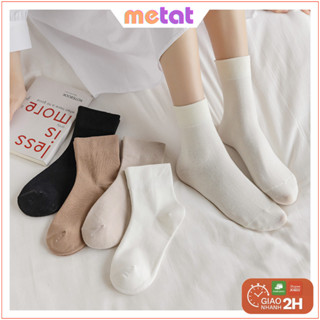 Tất Cổ Cao Nữ Kiểu Trơn, Vớ Cao Cổ Cotton Chất Đẹp Màu Basic Dễ Phối Đồ - Mê Tất Official