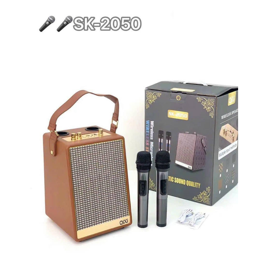 Loa Bluetooth Karaoke Qixi SK2050 - Bass Êm - Pin 3.600mAh Kèm 2 Micro Không Dây. Chính Hãng Bảo Hành 6 Tháng