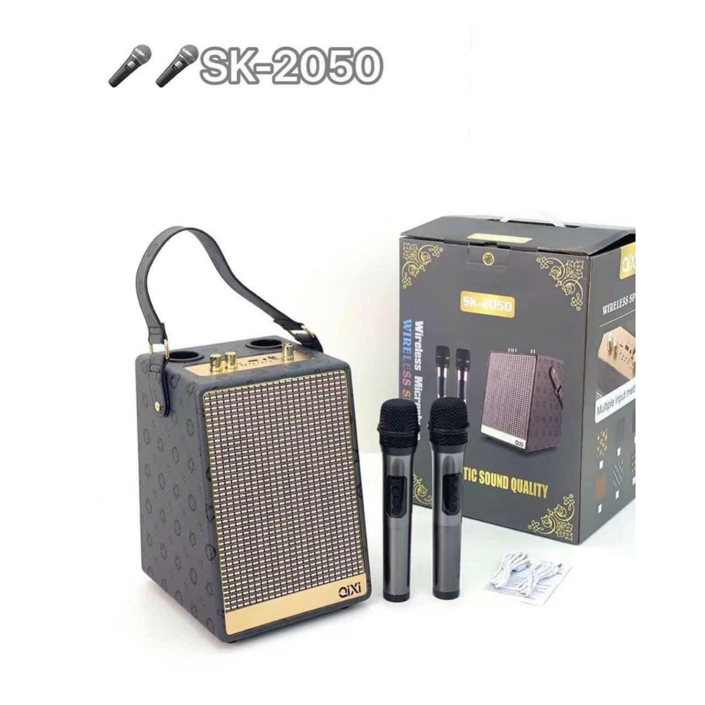 Loa Bluetooth Karaoke Qixi SK2050 - Bass Êm - Pin 3.600mAh Kèm 2 Micro Không Dây. Chính Hãng Bảo Hành 6 Tháng