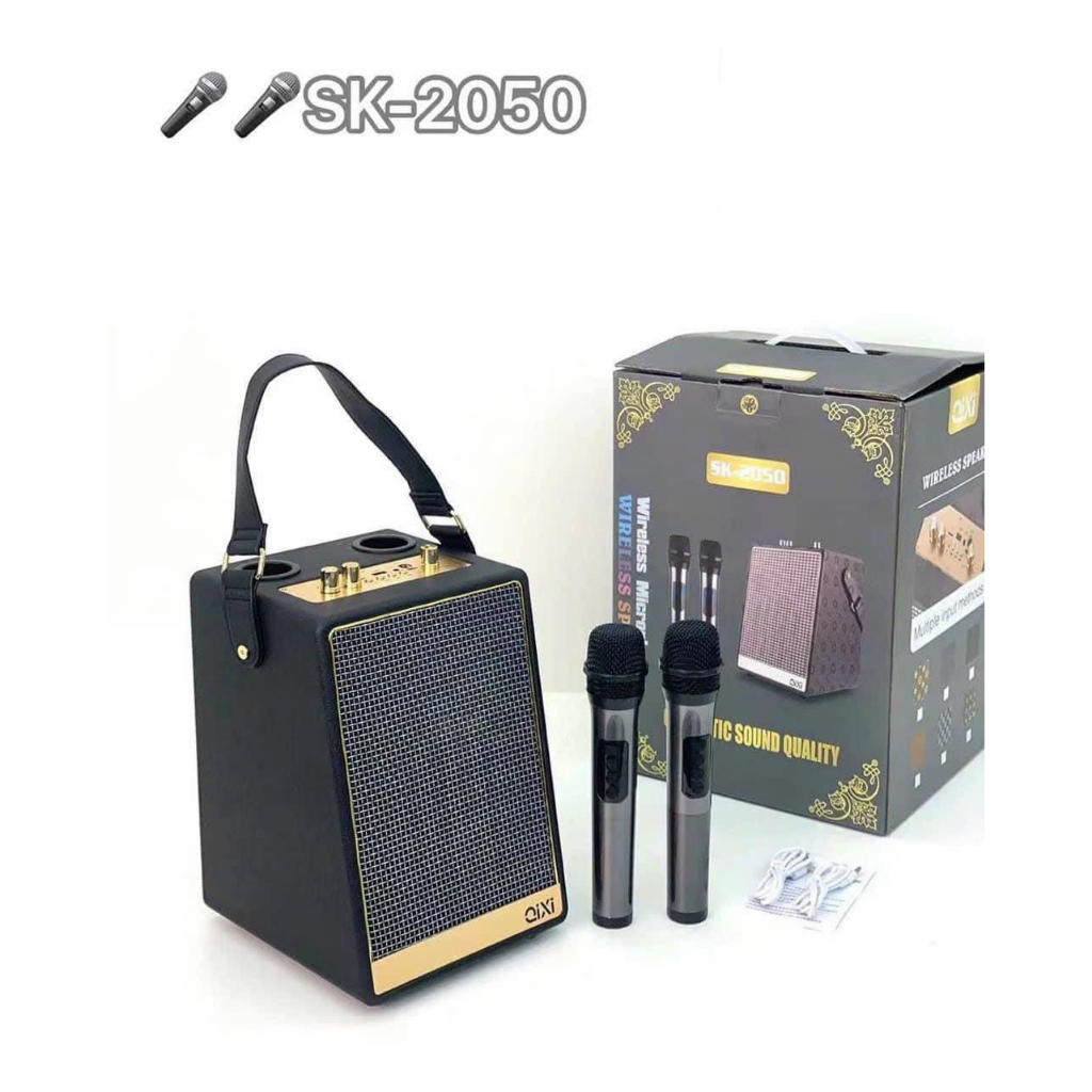 Loa Bluetooth Karaoke Qixi SK2050 - Bass Êm - Pin 3.600mAh Kèm 2 Micro Không Dây. Chính Hãng Bảo Hành 6 Tháng