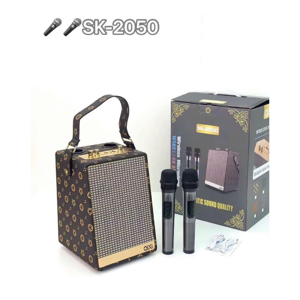 Loa Bluetooth Karaoke Qixi SK2050 - Bass Êm - Pin 3.600mAh Kèm 2 Micro Không Dây. Chính Hãng Bảo Hành 6 Tháng