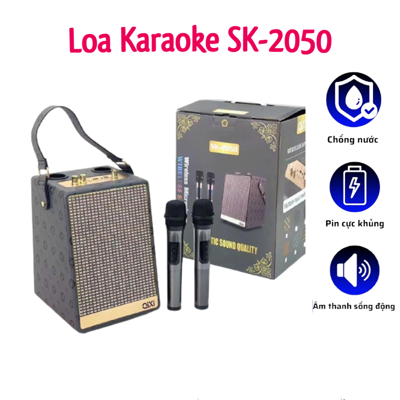 Loa Bluetooth Karaoke Qixi SK2050 - Bass Êm - Pin 3.600mAh Kèm 2 Micro Không Dây. Chính Hãng Bảo Hành 6 Tháng