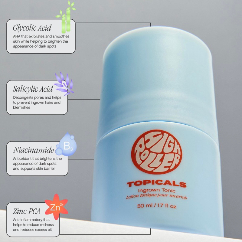Tinh chất lăn ngăn ngừa lông mọc ngược Topicals High Roller Ingrown Hair Tonic with AHA and BHA