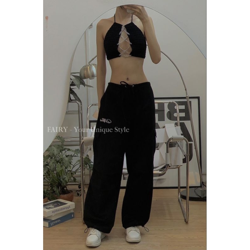 Áo croptop len đan xích