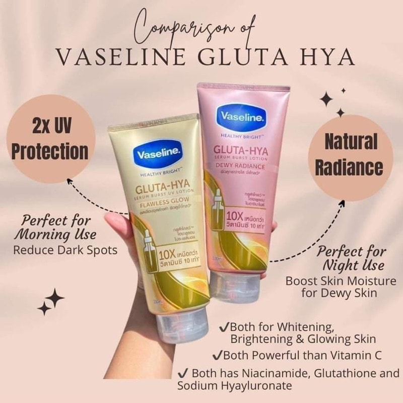 Cặp sữa dưỡng thể Vaseline 50x và Vaseline 4x Thái Lan dưỡng trắng da ngày và đêm