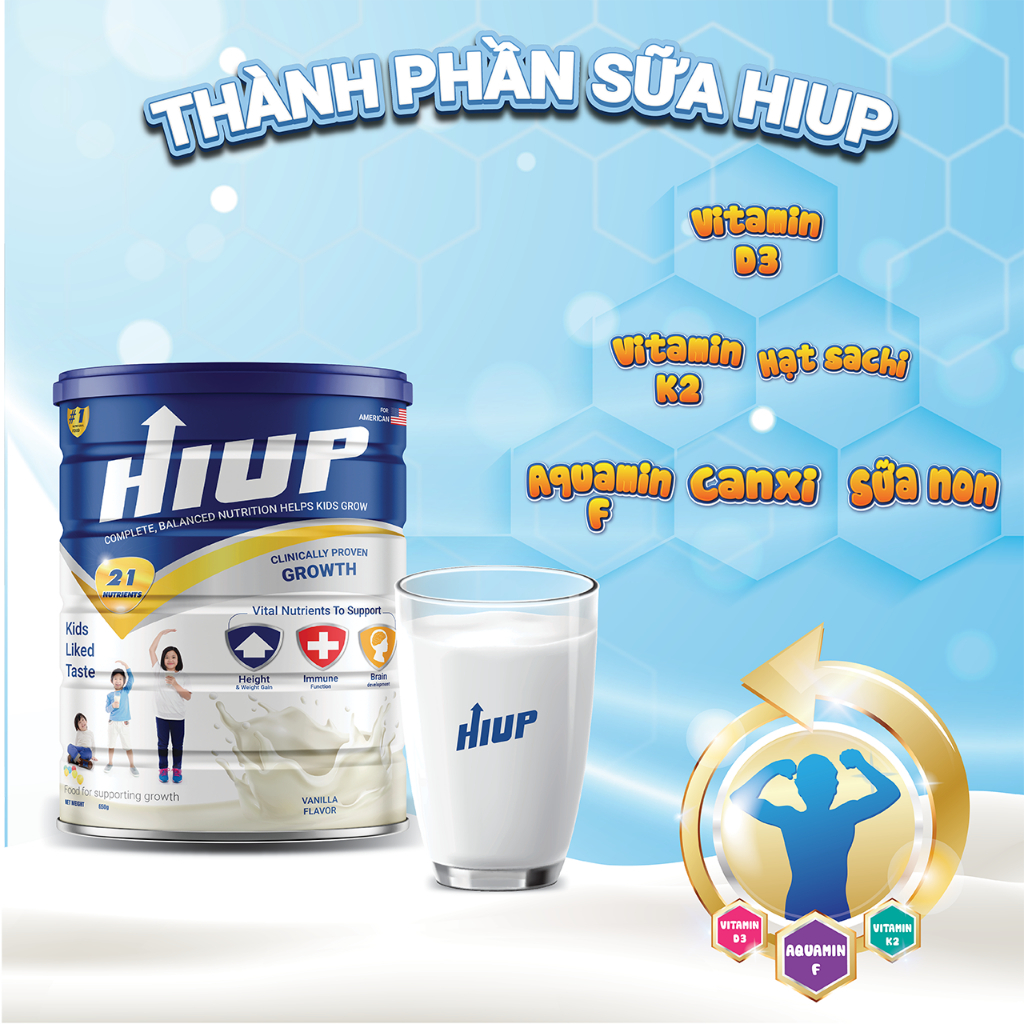 Sữa bột HIUP tăng chiều cao cho trẻ từ 2 đến 15 tuổi - Hộp 650gram