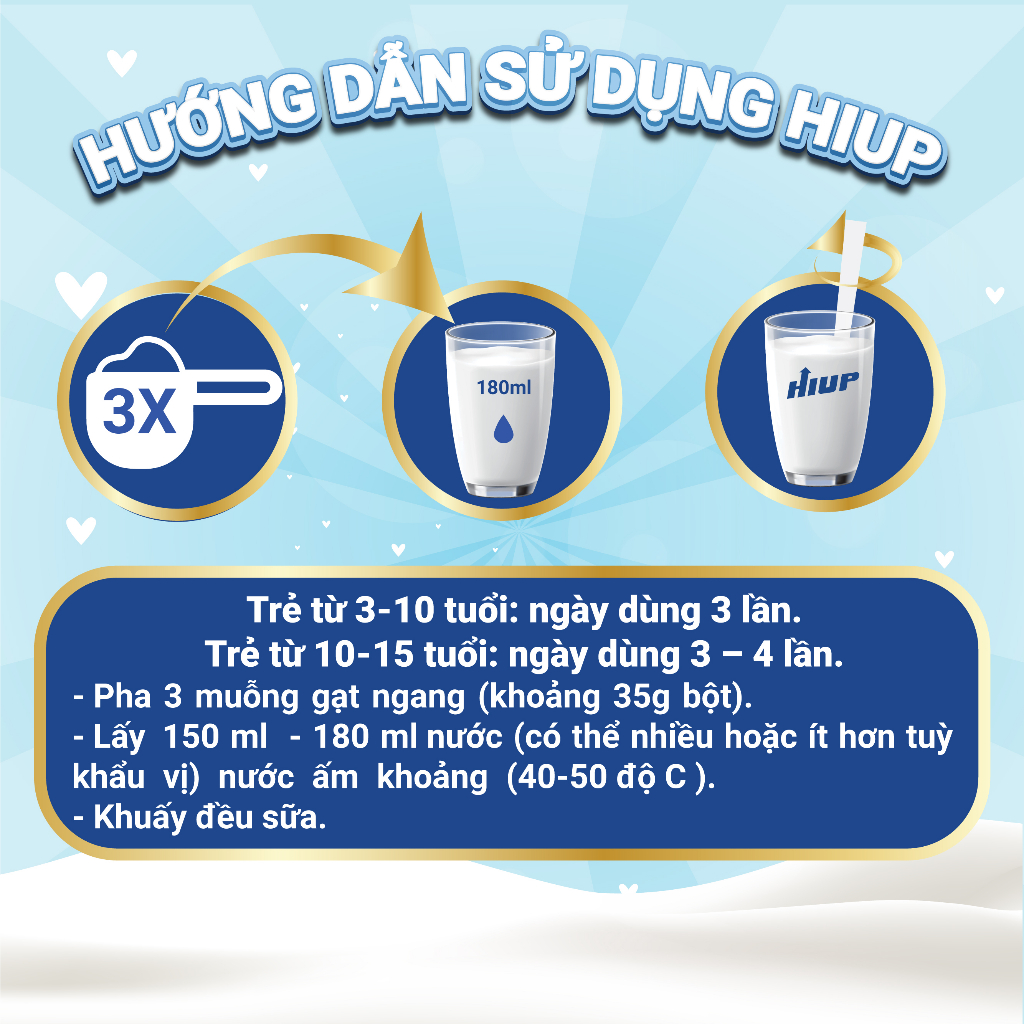 Sữa bột HIUP tăng chiều cao cho trẻ từ 2 đến 15 tuổi - Combo 13 hộp