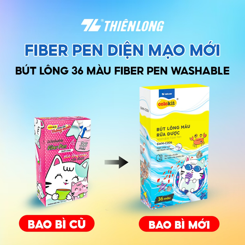 Bút lông màu Fiber Pen Washable Thiên Long 36 màu - Nét mảnh nét to - Colokit SWM-C006