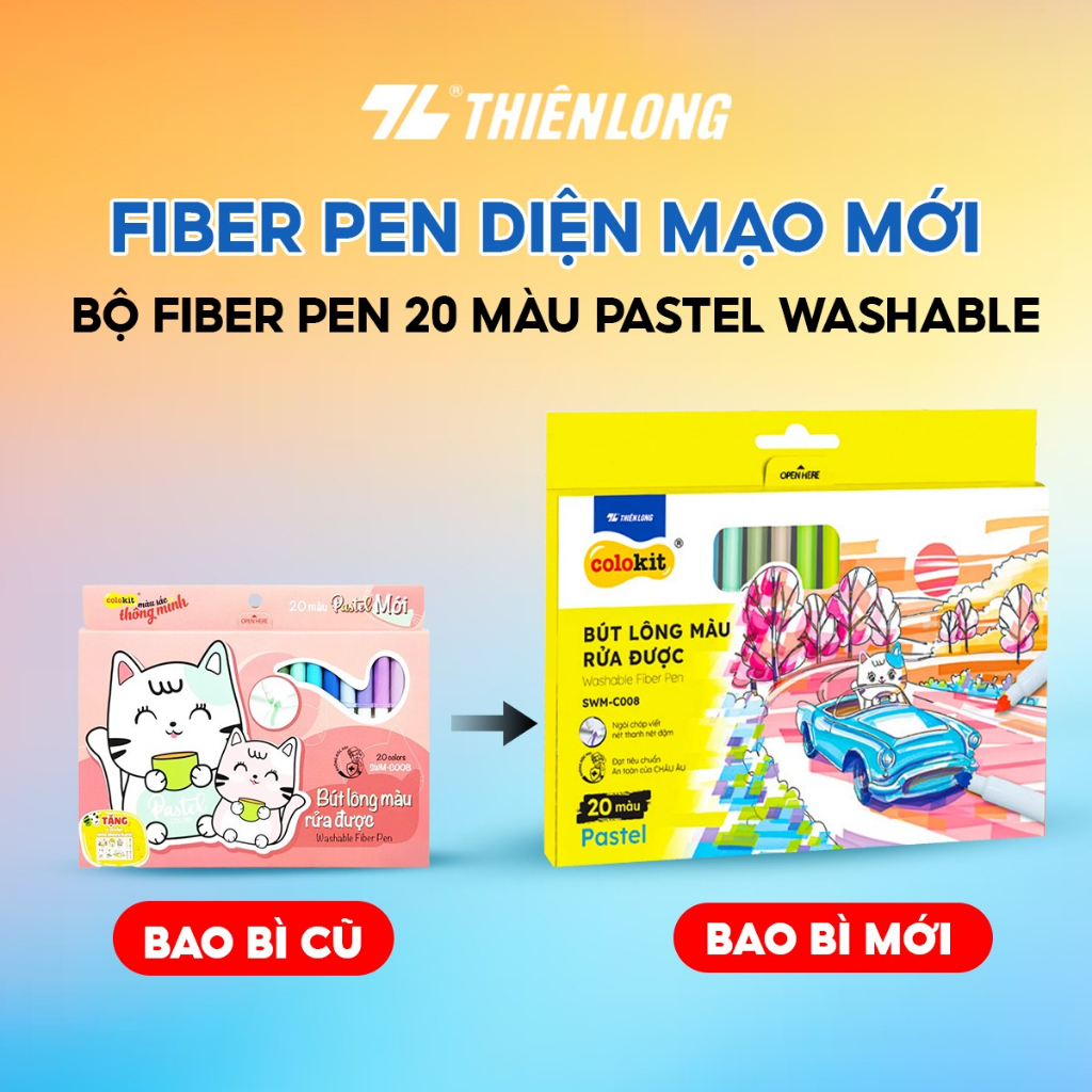 Bút lông màu Fiber Pen Thiên Long Colokit 20/36 màu Basic/Pastel/Retro - Màu rửa được, mực an toàn tiêu chuẩn Châu Âu