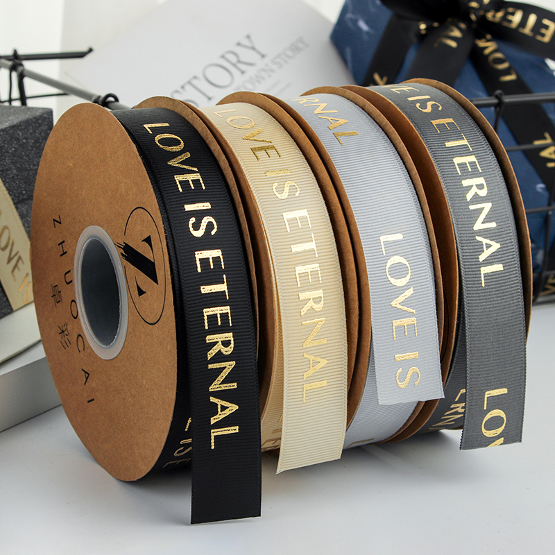 Dây ruy băng gân in chữ LOVE IS ETERNAL, bản 2.5cm, trang trí quà tặng, bó hoa