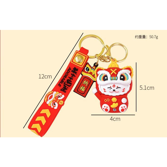 Móc Khóa Mèo Đội Lân Kèm Dây Và Tag Móc Khoá Mèo Thần Tài Mang Lại May Mắn