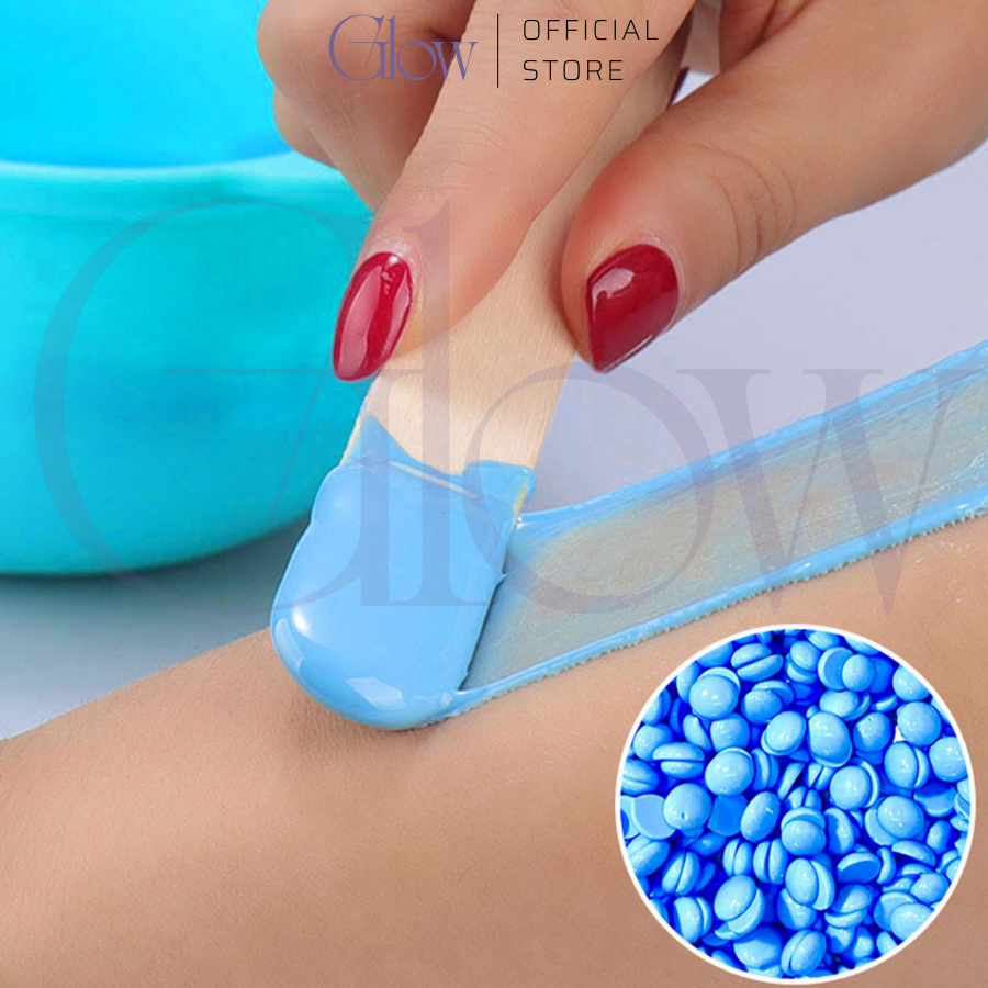 Sáp Wax Lông Sữa Dừa Màu Xanh GLOW WAXING Cao Cấp Bám Lông Tốt Chuyên Dùng Wax Nách, Bikini Tặng Que Phết Sáp