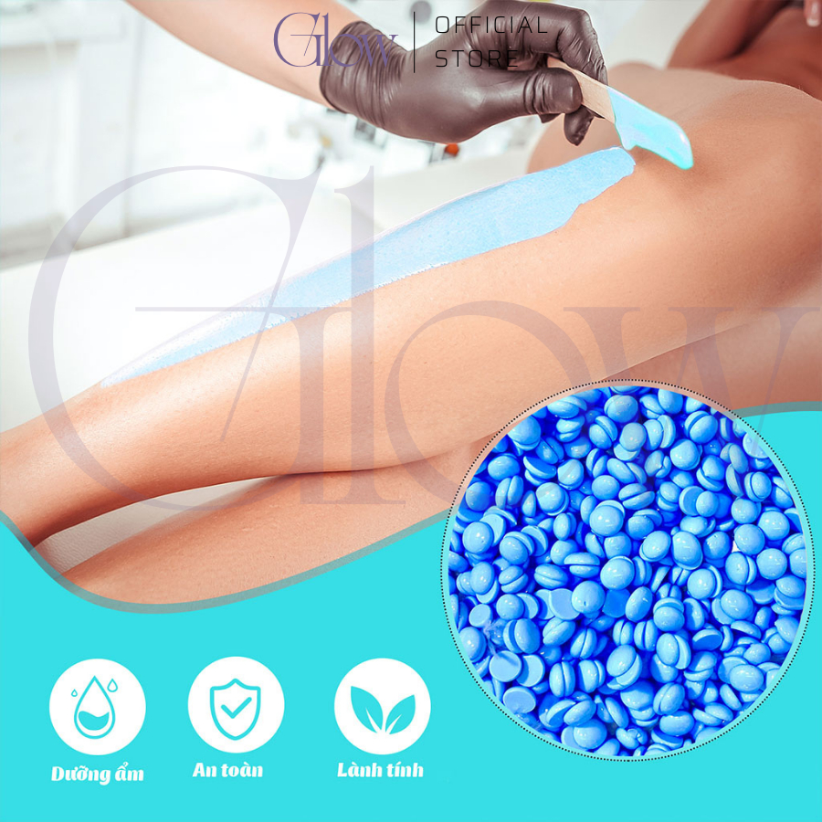 Sáp Wax Lông Sữa Dừa Màu Xanh GLOW WAXING Cao Cấp Bám Lông Tốt Chuyên Dùng Wax Nách, Bikini Tặng Que Phết Sáp