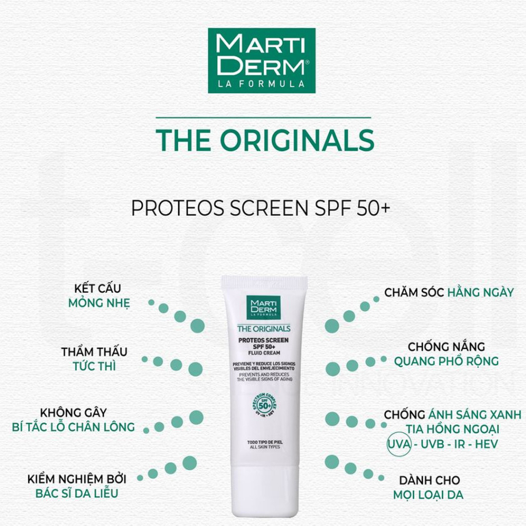 Kem chống nắng cho da dầu, mụn, nám và tăng sắc tố MartiDerm The Proteos Screen SPF50+