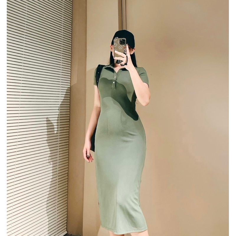 Váy polo thun tăm dáng suông