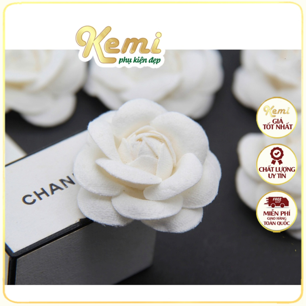 Sét 10 bông hoa trà trắng cánh dạ size 5,5 cm trang trí thời trang
