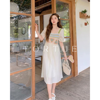 [Sẵn] V222 Đầm váy dài voan kem phối len tiểu thư nhẹ nhàng mùa hè phong cách Pháp Retro Vintage Taobao mới 2023