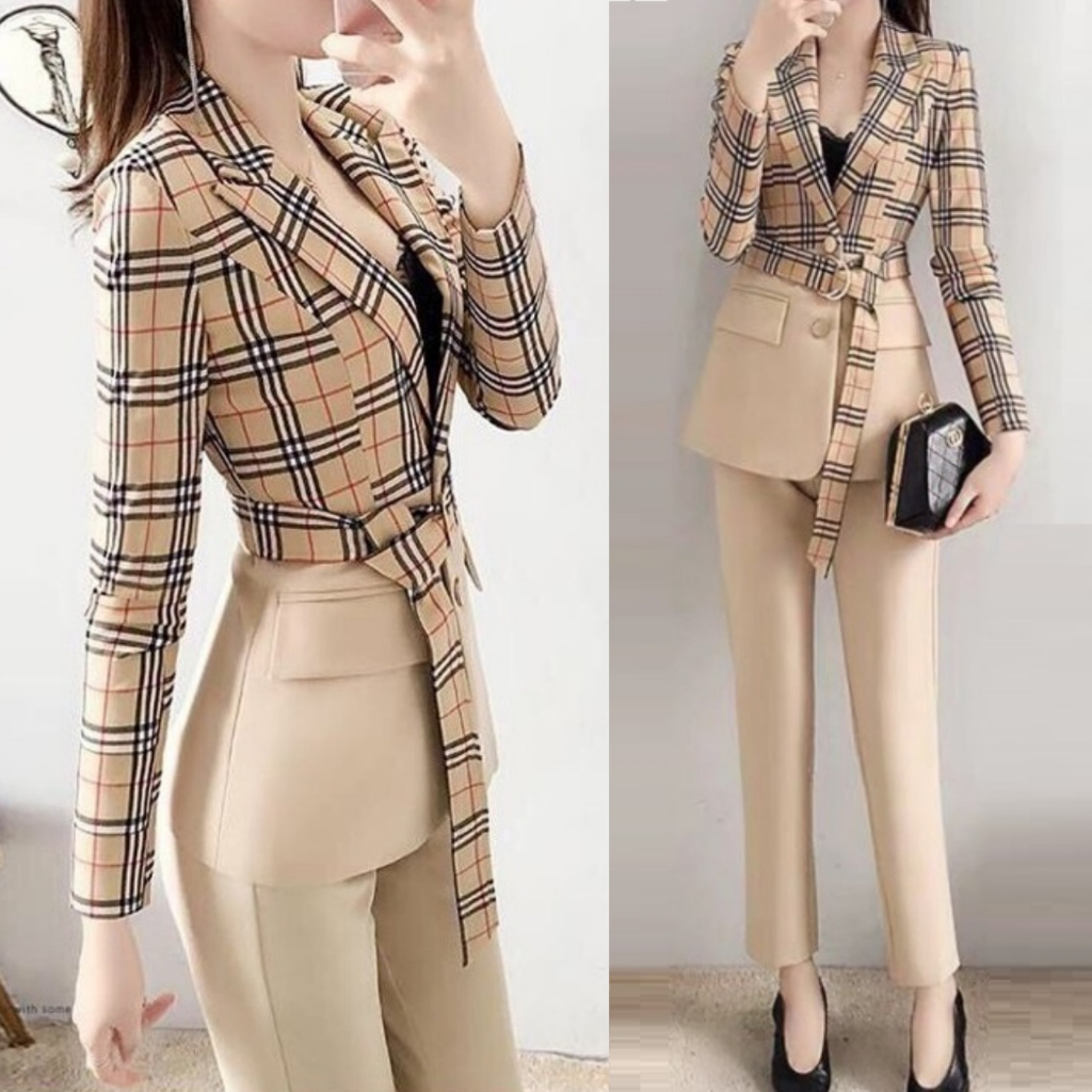 Set Bộ Áo Vest Nữ Tay Dài & Quần Dài 2324 Kèm Belt - Hàng Nhập