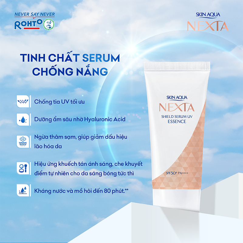 Hộp quà Tinh chất serum chống nắng Skin Aqua Nexta Shield Serum UV SPF50+ PA++++ 50g (TẶNG Nước tẩy trang Hada Labo)