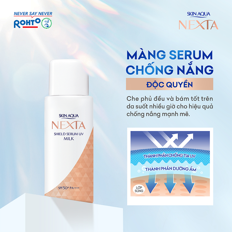 Hộp quà Sữa serum chống nắng Skin Aqua Nexta Shield Serum UV SPF50+ PA++++ 50g (TẶNG Nước tẩy trang Hada Labo)