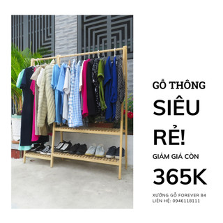 Giá Treo Quần Áo Gỗ Thông Chữ A 2 Tầng Đôi Tầng 120x35x140CM - Treo Đồ Dài - HOÀN TIỀN 100%