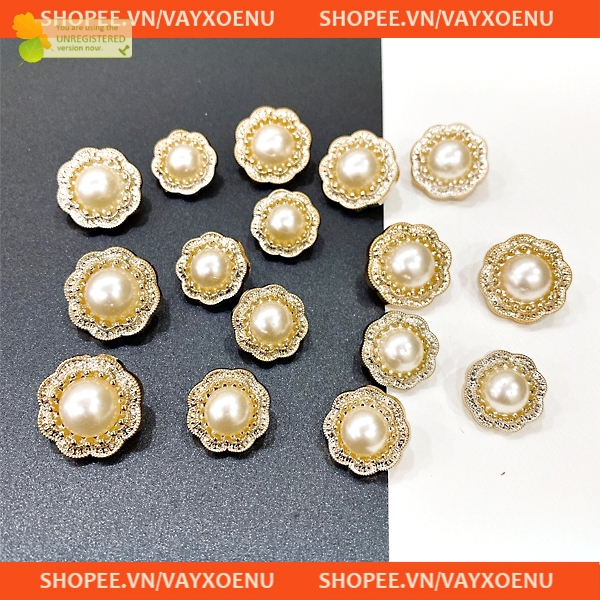 Set 10 Cúc Áo vest, áo dạ Hình bông hoa phối nhụy ngọc 1.8cm - 2cm