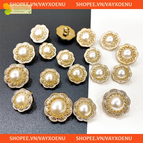 Set 10 Cúc Áo vest, áo dạ Hình bông hoa phối nhụy ngọc 1.8cm - 2cm