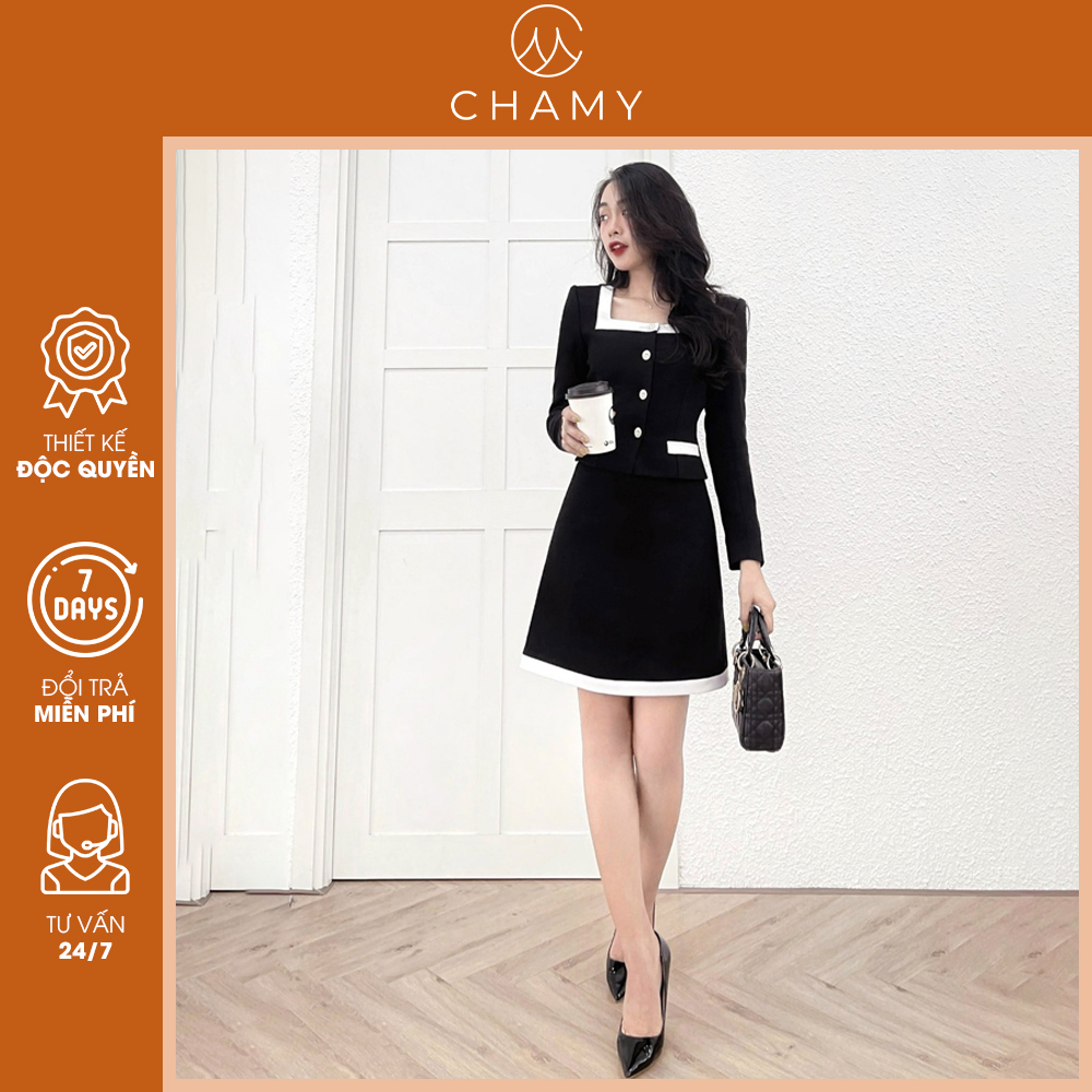 Set áo + chân váy Panny phong cách công sở, thanh lịch chất liệu vải text Nhật cao cấp thiết kế CHAMY