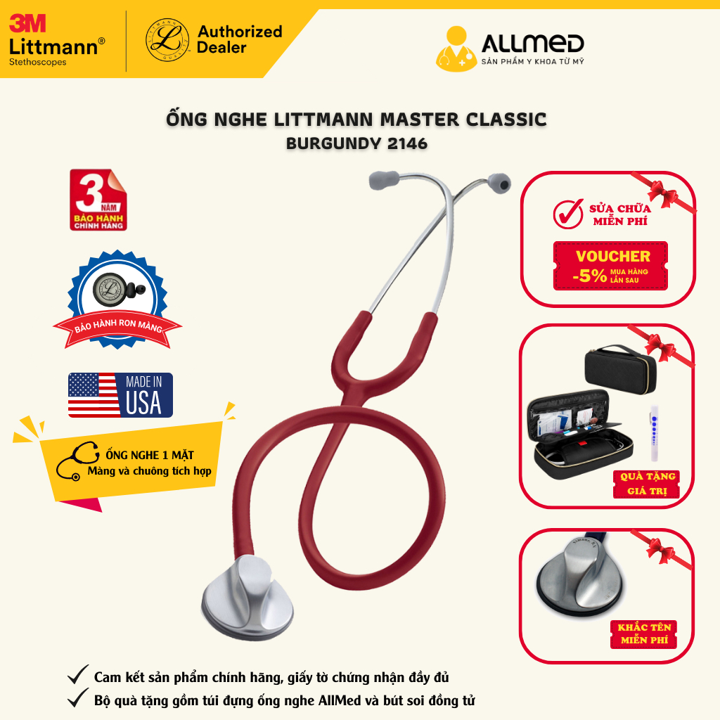 Ống nghe Littmann® Master Classic II™ Burgundy 2146 chính hãng 3M Mỹ