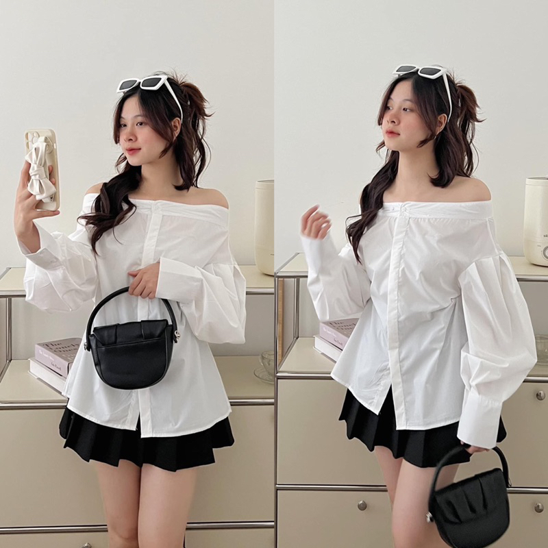 Áo sơ mi trễ vai tay bồng MPB - ảnh thật