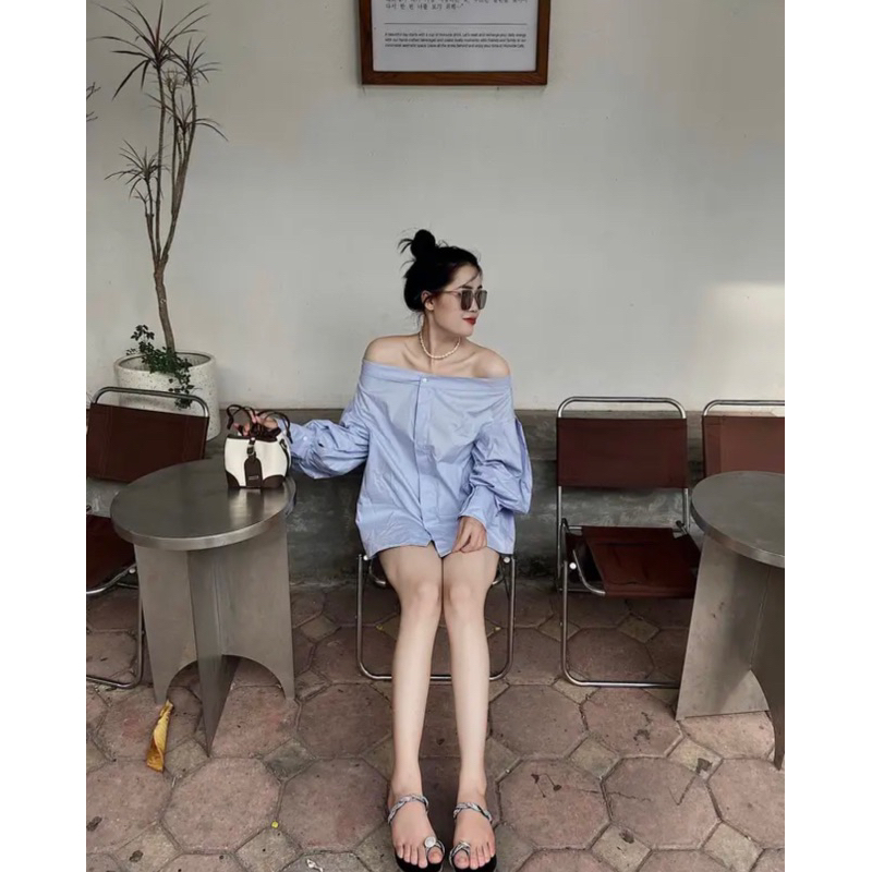 Áo sơ mi trễ vai tay bồng MPB - ảnh thật