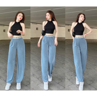 Bộ quần suông dập ly+ áo yếm lưng hở cột dây form cropt 270622