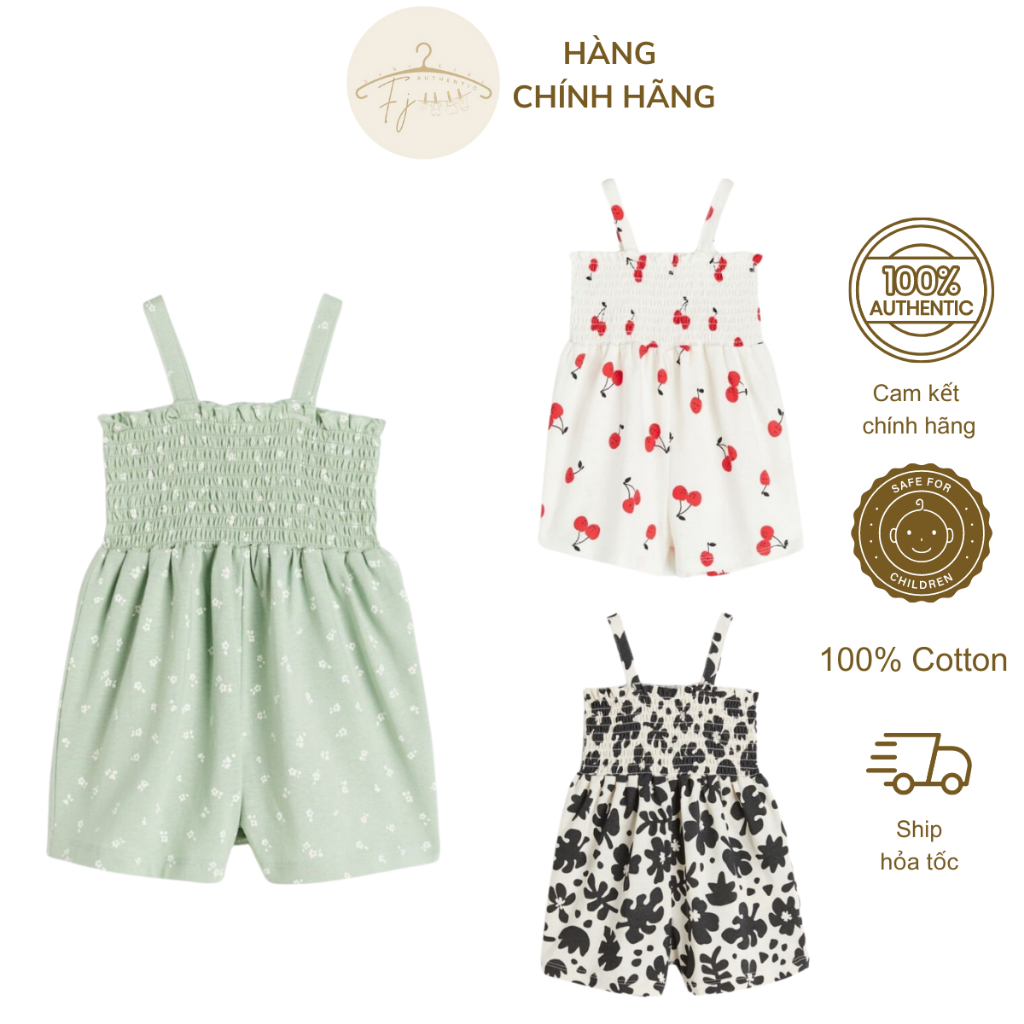 Bộ jum bé gái chính hãng HM, đồ bộ jum hai dây họa tiết chất cotton thoáng mát cho bé 9 tháng đến 3 tuổi Auth