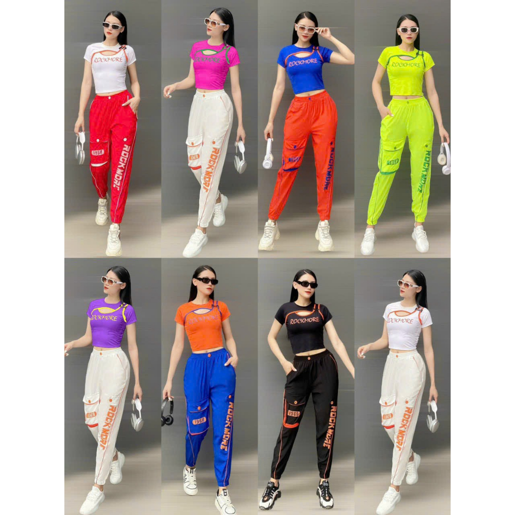 Set tập Zumba, Aerobic, gym bra áo rockmore thun lạnh cá tính, quần gió xuất mềm Lulushop
