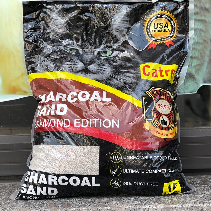 Cát Vệ Sinh Mèo Charcoal Sand Catrex USA - 8L, Không Đau Chân, Thấm Hút Tốt, Hạt Lớn Nhiều Hạt Lưu Hương Catko