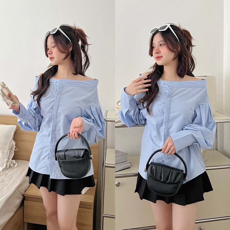 Áo sơ mi trễ vai tay bồng MPB - ảnh thật