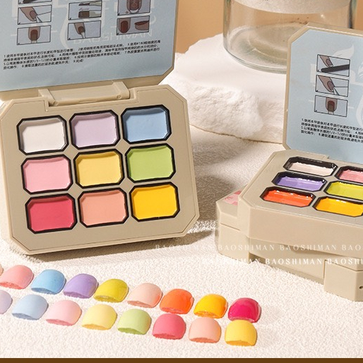 Khay 9 màu sơn gel đặc tone màu pastel,có sét đậm và sét màu nhạt nail móng tay