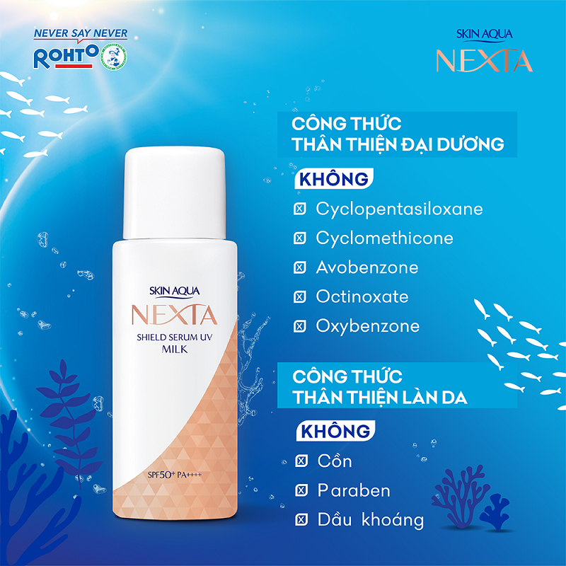 Hộp quà Sữa serum chống nắng Skin Aqua Nexta Shield Serum UV SPF50+ PA++++ 50g (TẶNG Nước tẩy trang Hada Labo)