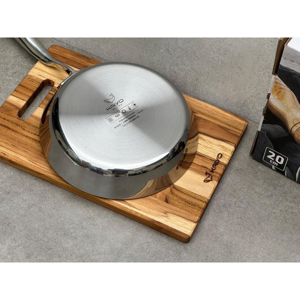 Chảo Inox Đúc Nguyên Khối Inox 340,Đế Từ Chính Hãng Kaiyo Nhật size 20, 24,26 nông sâu lòn