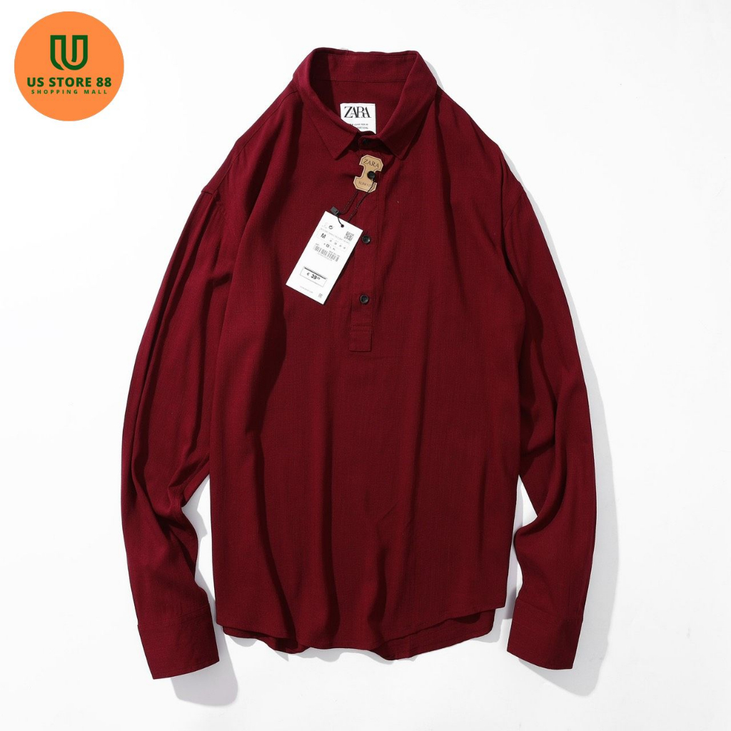 Áo sơ mi nam dài tay ZR màu đỏ đô, chất vải linen (vải lanh) cao cấp mát mịn, đầy cá tính, trẻ trung