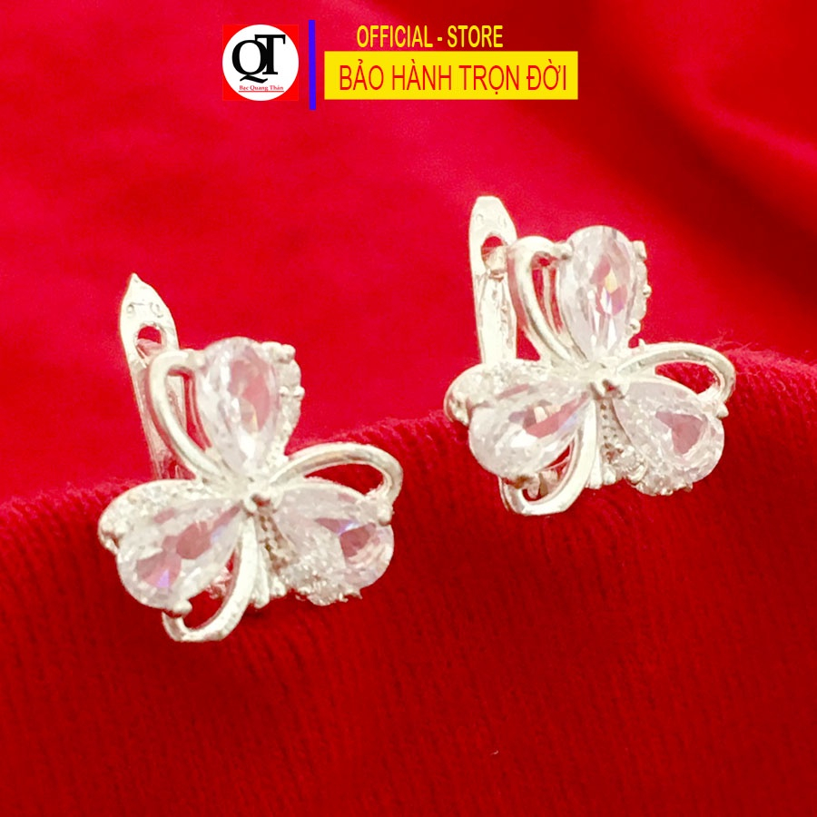 Khuyên tai nữ nhỏ xinh đeo sát tai gắn đá giọt nước chất liệu bạc thật trang sức Bạc Quang Thản - QTBT148A