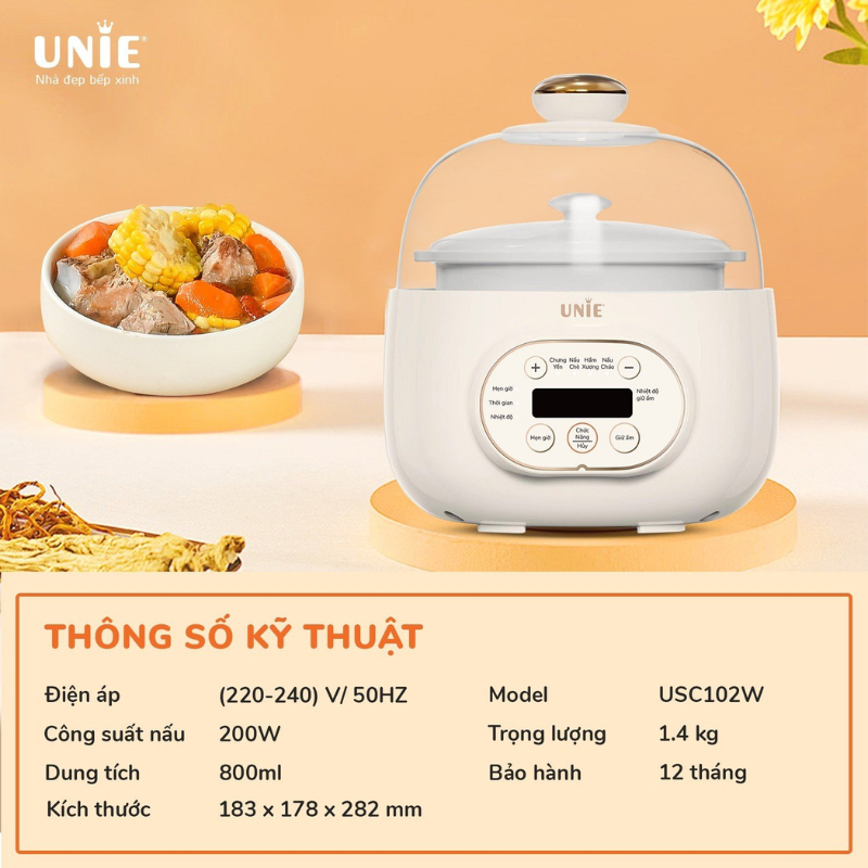 Nồi Nấu Chậm Unie Usc102W, 4 Chế Độ Cài Đặt Sẵn, Hàng Chính Hãng, Bảo Hành 1 Năm