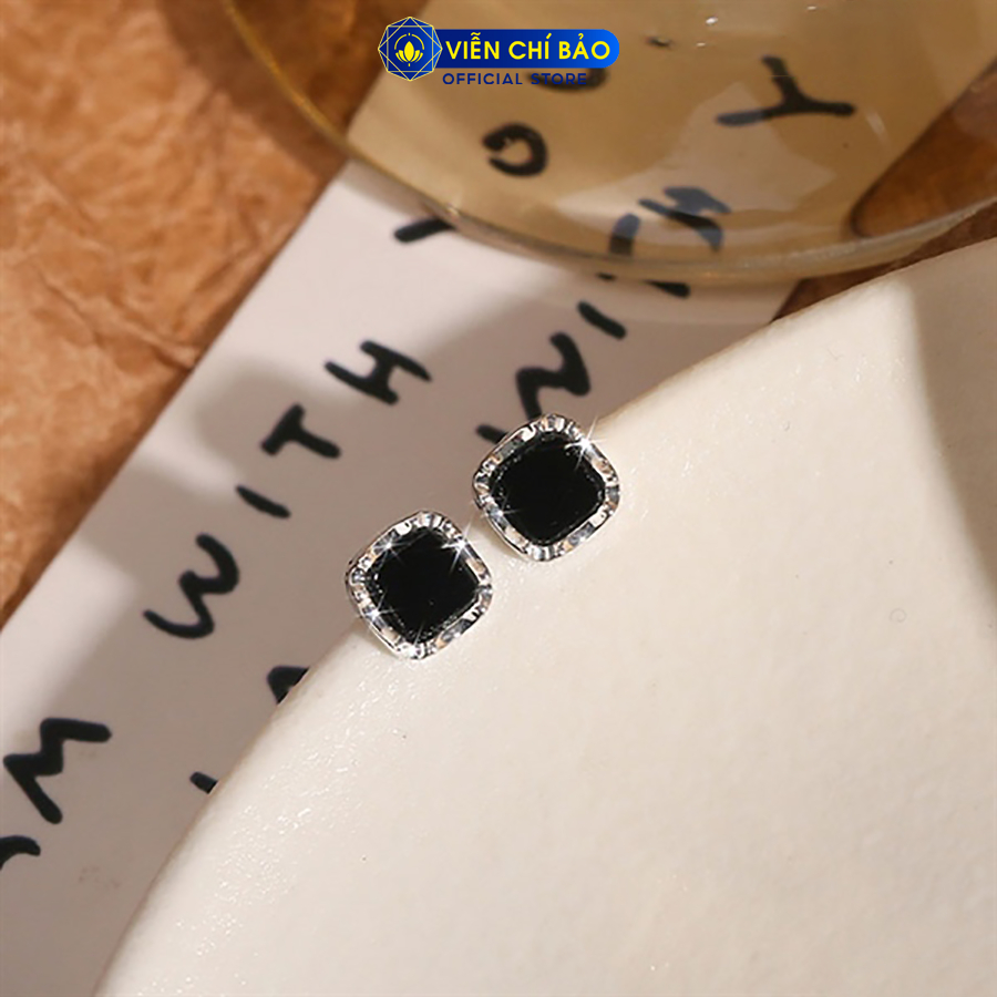 Bông tai bạc nữ vuông viền phay mới chất liệu bạc Ý 925 thời trang phụ kiện trang sức Viễn Chí Bảo B000899-B