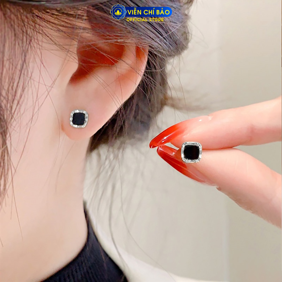 Bông tai bạc nữ vuông viền phay mới chất liệu bạc Ý 925 thời trang phụ kiện trang sức Viễn Chí Bảo B000899-B
