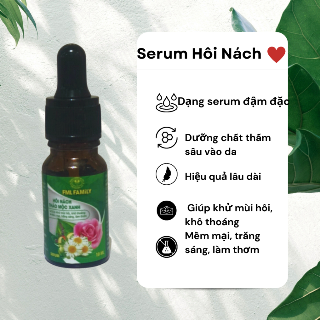 Serum hôi nách Thảo Mộc Xanh 10ml giúp khử mùi hôi, khô thoáng, mềm mại, trắng sáng và làm thơm
