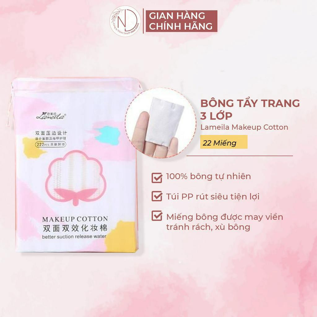 Bông tẩy trang Lameila chính hãng 222 miếng siêu mềm mịn thấm hút cực tốt