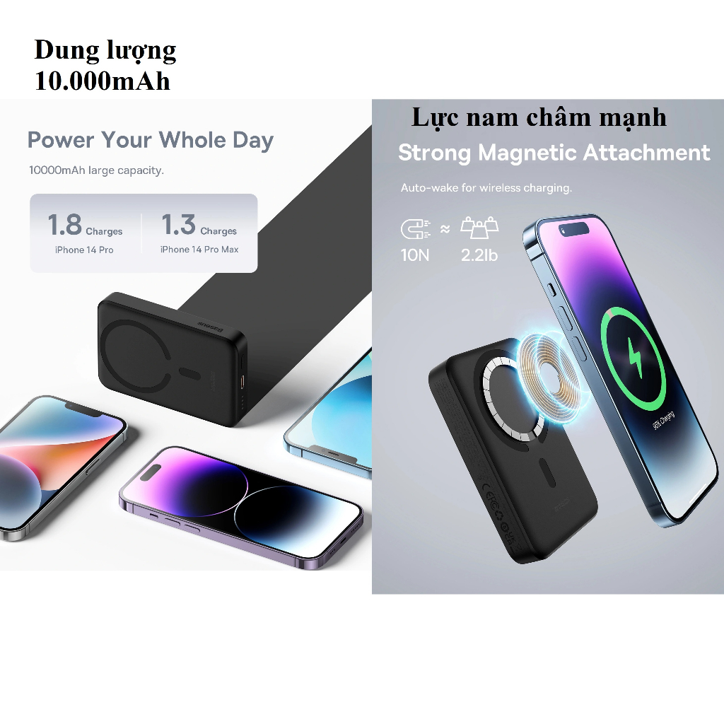 Pin dự phòng mini thích hợp sạc không dây nam châm sạc nhanh PD30W Baseus PPCXM1030