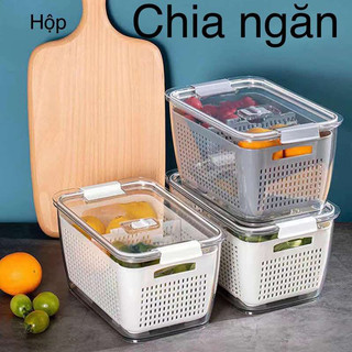 (chia ngăn) Hộp Nhựa TO Đựng Thực Phẩm Tủ Lạnh 2 Lớp Có Lỗ Thoát Nước Khóa Thoát Khí Dễ Dàng Bảo Quản Rau Củ