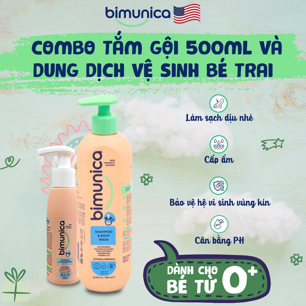 Combo Tắm Gội Dung Dịch Vệ Sinh Bé Trai Cao Cấp BIMUNICA Từ 0 Tháng Tuổi