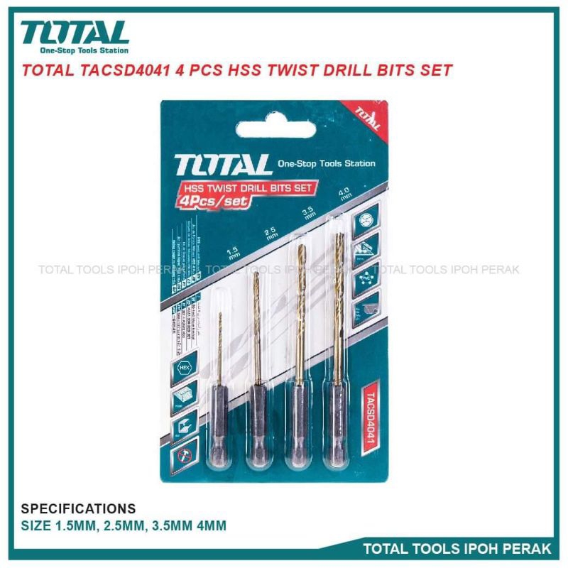 Bộ mũi khoan kim loại đuôi lục giác TOTAL TACSD4041 (phù hợp máy siết vít)